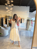 White Front Buttons Midi Dress