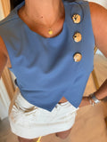 Blue Asymmetrical Button Vest