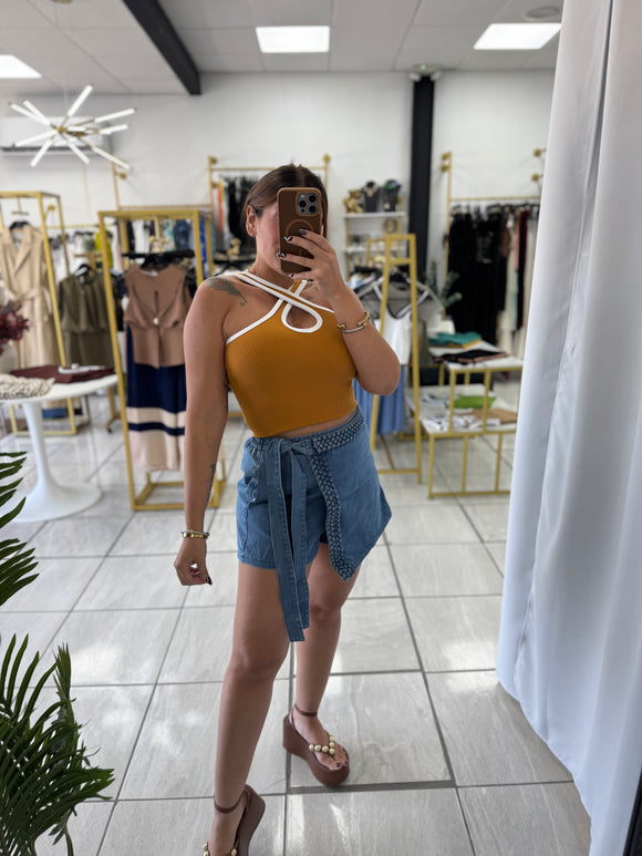 Blue Braided Denim Skort