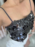 Charcoal Sequin Spaghetti Crop Top