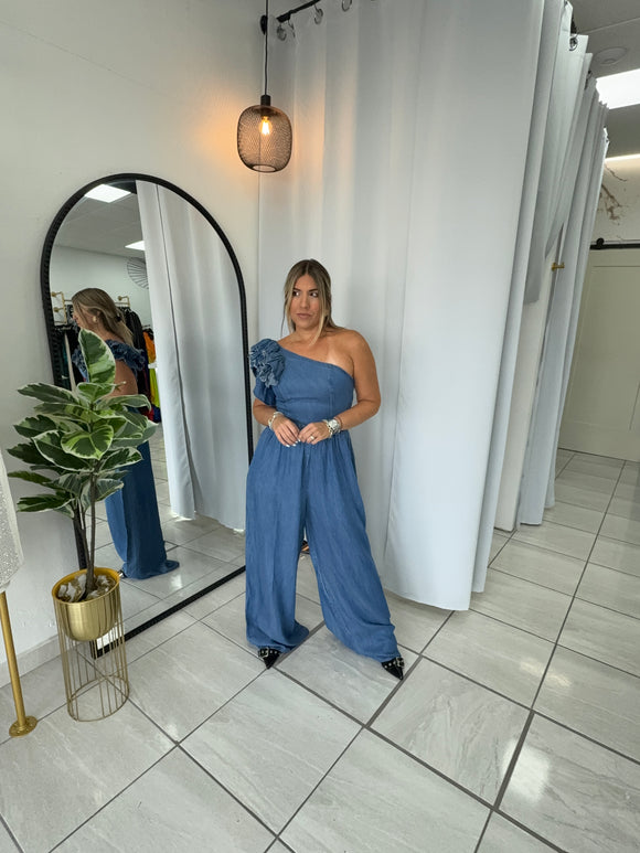 Denim OneShoulder Jumpsuit