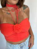 Tomato Strappy Flower Top