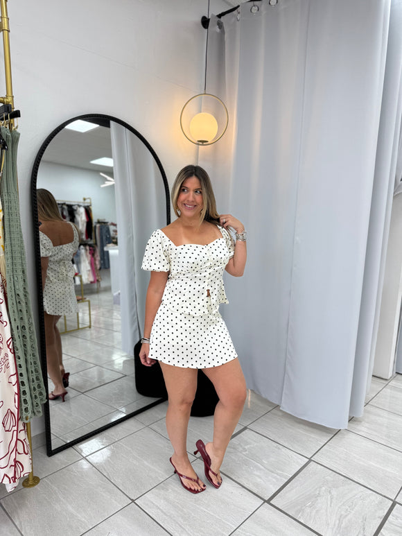White PolkaDots Top & Skort