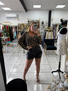 Black Double Pleat PU Leather Shorts