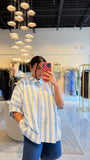 LightBlue Striped Oversized Top