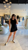 Black BoatNeck Ruffled Dress