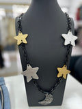 Moon Black Leather Necklace