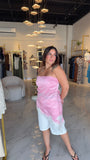 Pink Strapless Satin Lace Top
