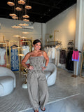Brown Plaid Ruffled Jumpsuit