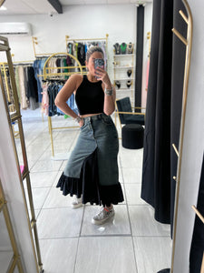 Black & Denim Maxi Skirt