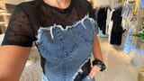 Denim Black Sheer Dots Top