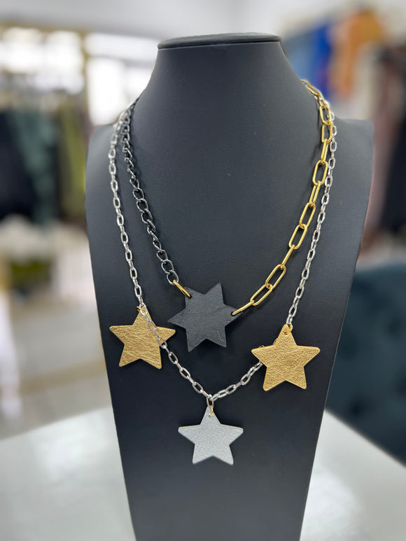 Leather 4 Stars Necklace