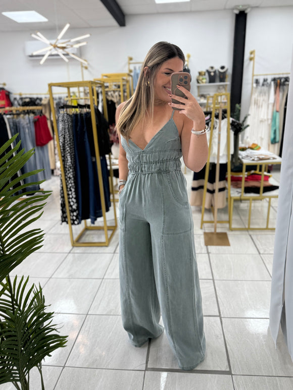 Sage Washed WideLeg Jumpsuit