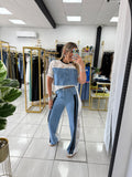 White Contrast Lace Top & Pants Set