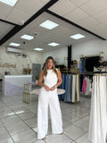 White SelfBelt Jumpsuit