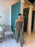 Olive Tube Top Balloon Jumpsuit