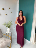 Wine Lace Halter Dress