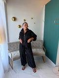 Black Satin Eyelet Set