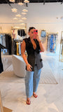 Black Flower Blazer Fitted Vest