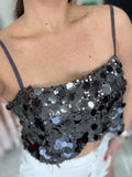 Charcoal Sequin Spaghetti Crop Top