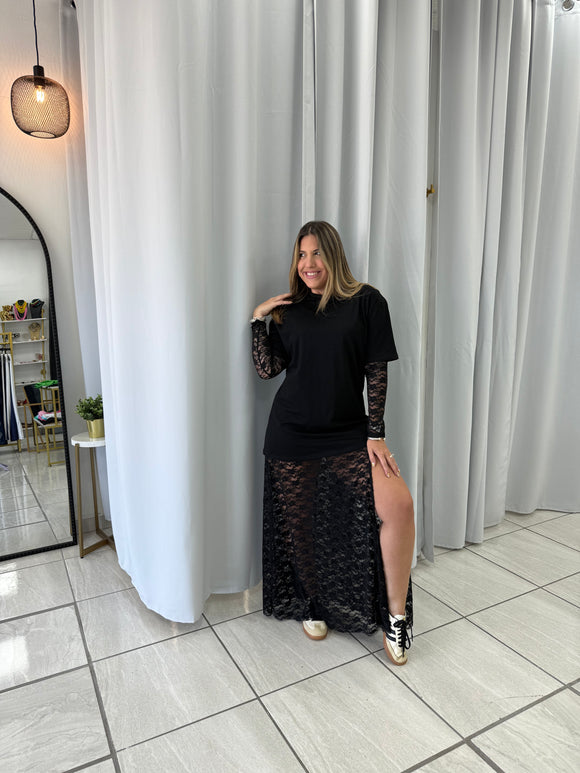 Black Shirt Lace Dress