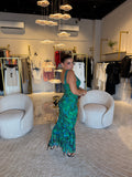 Green Wave Ruched Dress