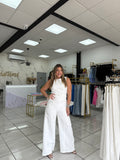 White SelfBelt Jumpsuit