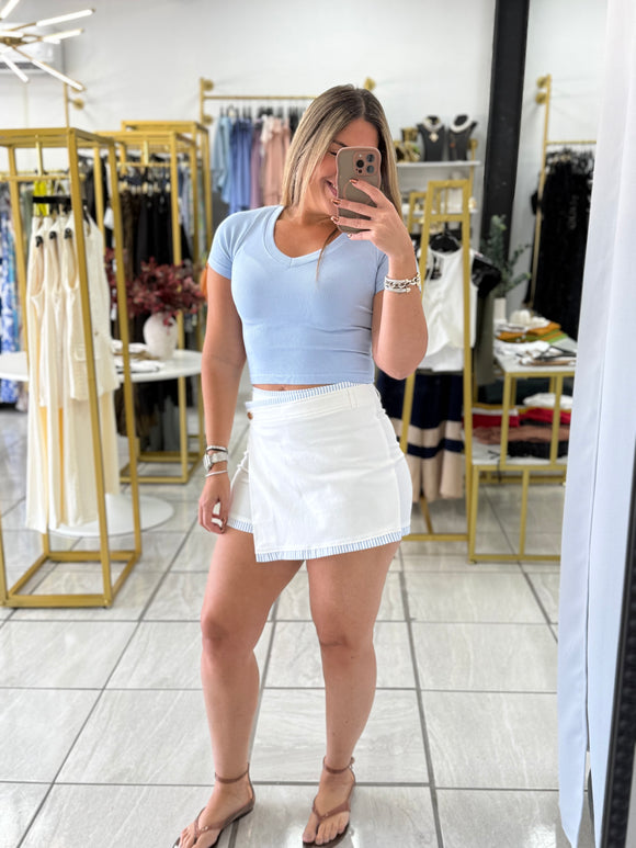 White Blue Stripes Skort