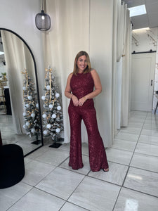 Burgundy Sequins Jumpsuit