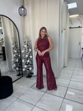 Burgundy Sequins Jumpsuit