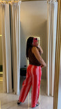 RedPink Striped Barrel Pants