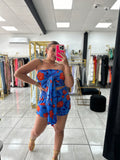 Blue Red Floral Short & Top