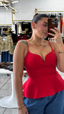 Red SweetNeck Peplum Top