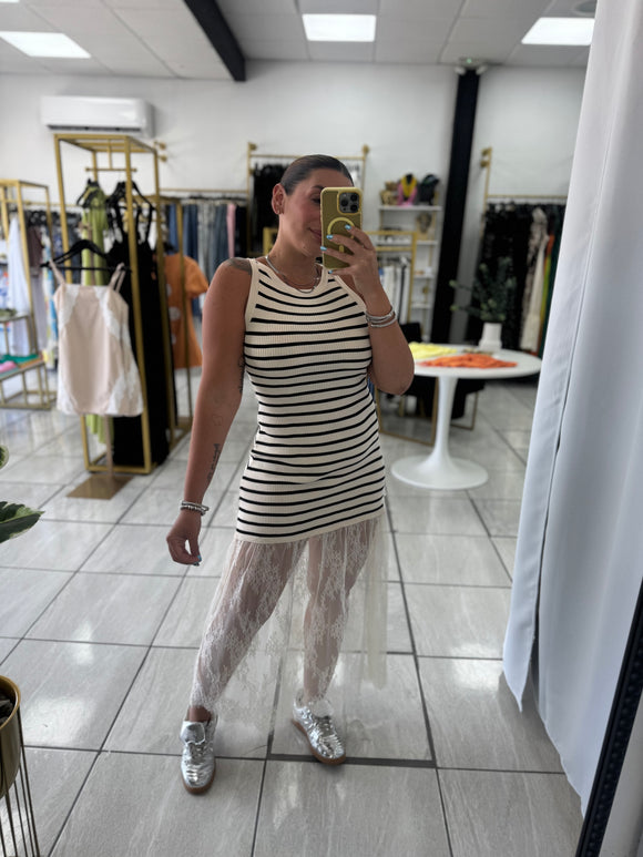 Beige Stripes Lace Dress