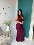 Wine Lace Halter Dress