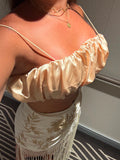 Yellow Spaghetti Bubble Crop Top