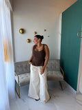 Ecru Wideleg Pants