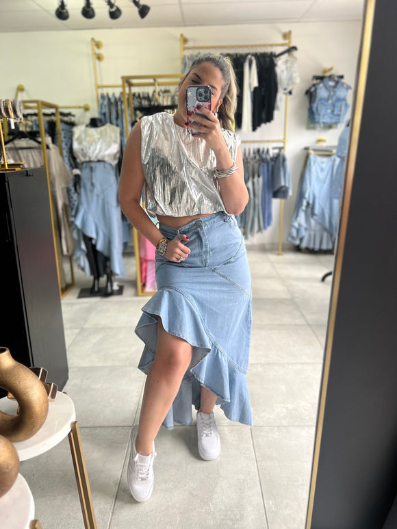 Ruffles Maxi Denim Skirt