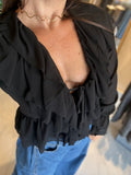 Black Ruffles TieFront Top
