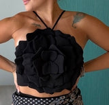 Black Petal Halter Top