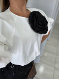 White BlackFlower Bubble Top