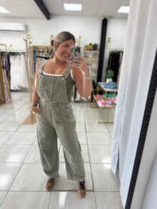 Olive Slouchy Barrel Overall