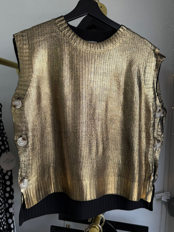 GoldBlack Metallic Sweater Vest Top