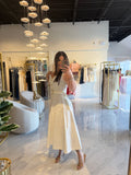 White Front Buttons Midi Dress