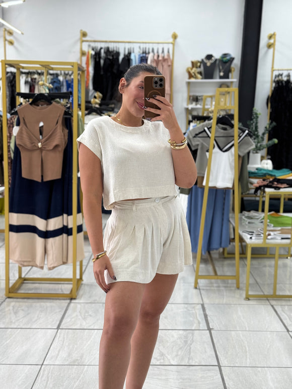 Natural Linen Dolman Top & Shorts