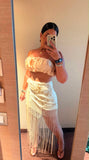 Beige Embroidered Tassels Skirt