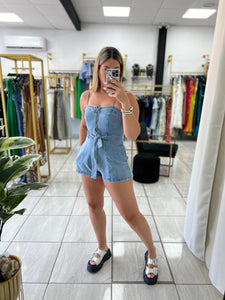 Sash Denim Romper