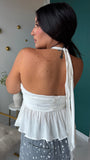 White HalterNeck Ruffle Top