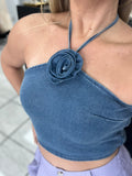 Denim Rosette Top