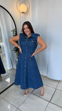 Denim CapSleeve Midi Dress
